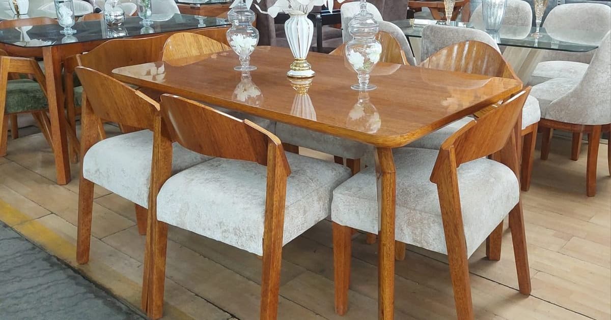 Comedor de 6 sillas con tablero flotante Danesa - Comedores - Roble Miel y Nogal Oscuro | Muebles Bethel