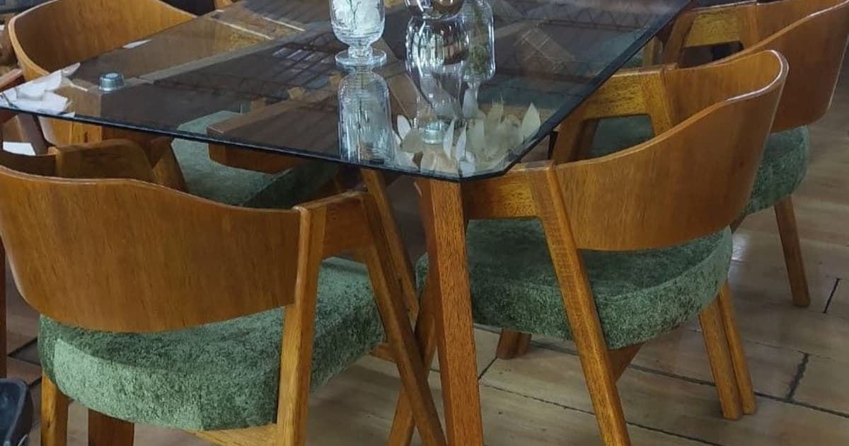 Comedor de 6 sillas estilo nórdico con mesa de vidrio - Comedores - Roble Miel y Nogal Oscuro | Muebles Bethel
