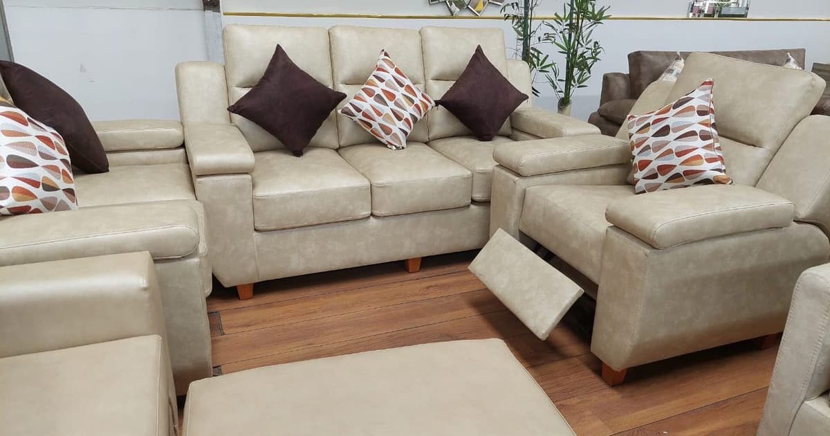 Sala reclinable 3-2-1 tapiz en prana - Juego de sala - Gris Grafito y Beige Lino | Muebles Bethel