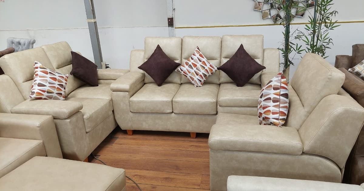 Sala reclinable 3-2-1 tapiz en prana - Juego de sala - Gris Grafito y Beige Lino | Muebles Bethel 2